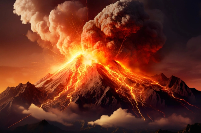 a volcano erupting